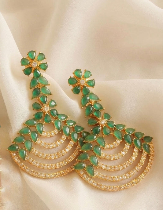 Gold tone green long earrings-dj17215