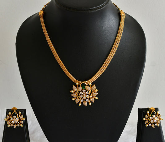 Matte finish cz green pearl pendant necklace set dj-51830