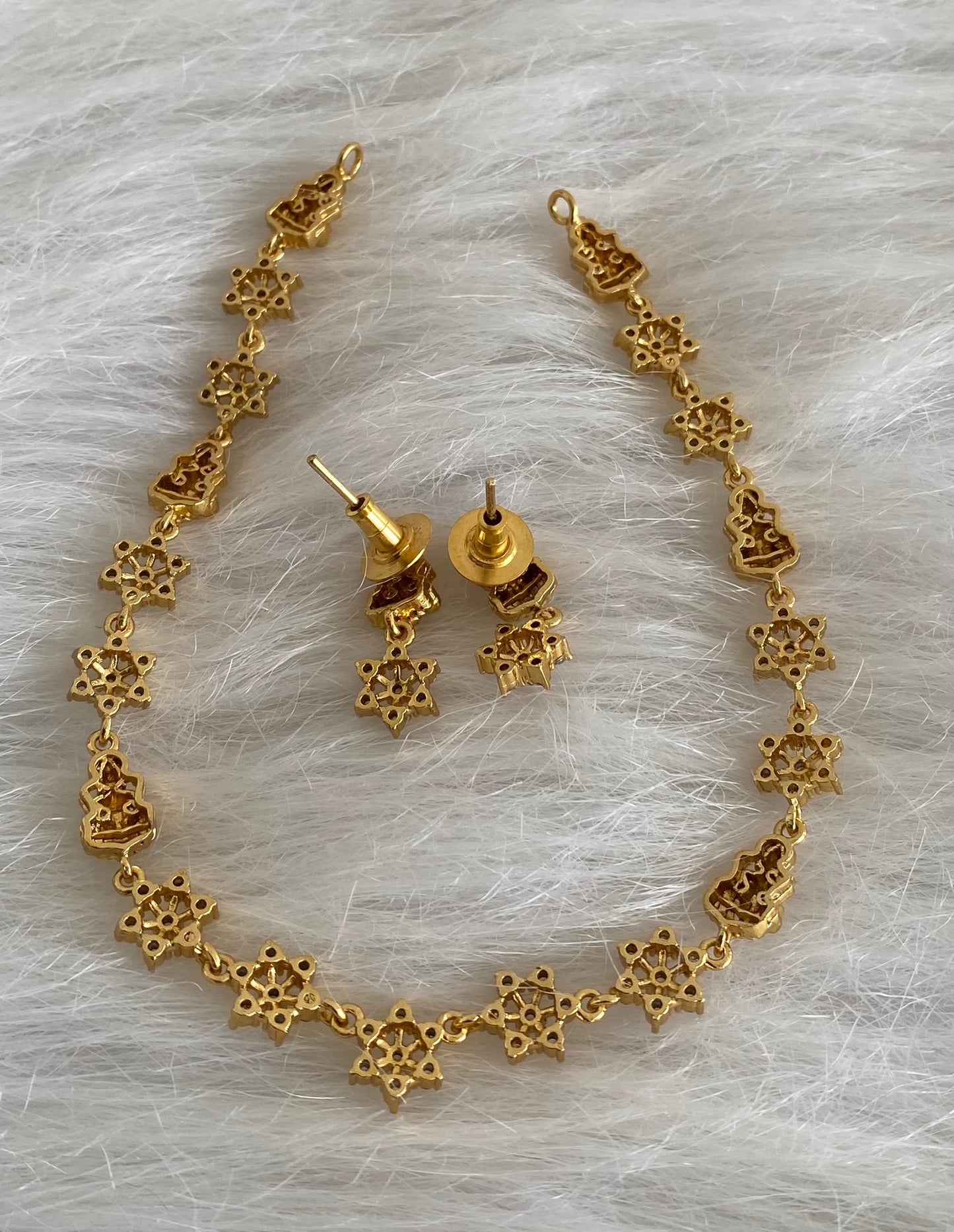Gold tone white nakshatra lakshmi necklace set dj-54424