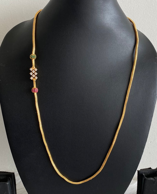 Gold tone ruby-green-white stone mugappu chain dj-54119