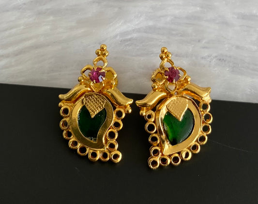 Gold tone pink-green stone mango kerala style stud/earrings dj-53113