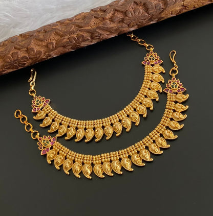 Antique gold tone peacock mango ear side chain dj-54048