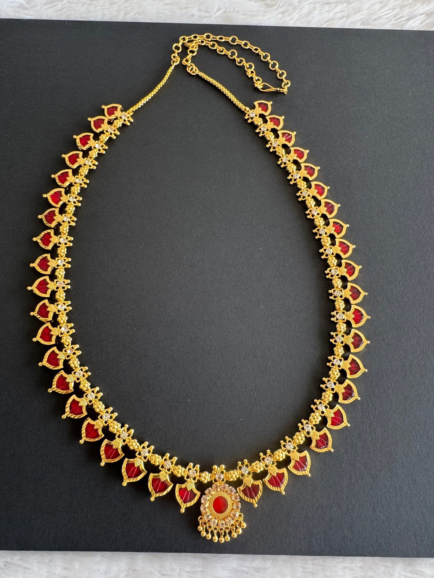 Gold tone Kerala style Red Palakka Haar DJ21867