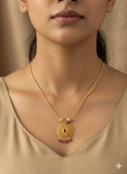 Gold tone pink stone flower kodi necklace dj-51684