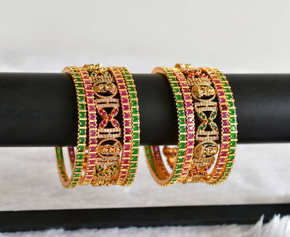Antique gold tone cz ruby-white-green set of 10 lakshmi bangles(2.6) dj-51963