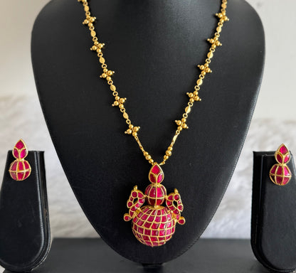 Matte finish pink kundan jadau peacock kalash necklace set dj-51538