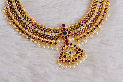 Gold tone precious kemp-green-white pearl big necklace dj-52260