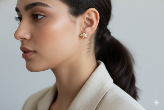 Gold tone AD white stone stud/earrings dj-52249