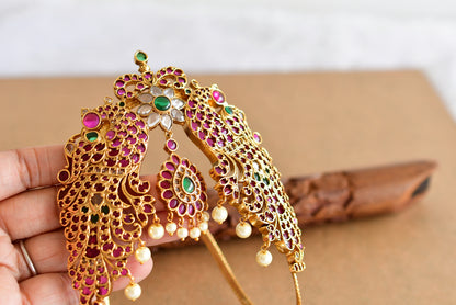 Matte finish kemp-green pearl peacock flower bridal vanki/bajuband dj-51970