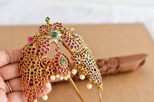 Matte finish kemp-green pearl peacock flower bridal vanki/bajuband dj-51970