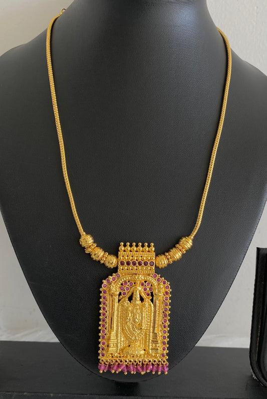 Gold tone pink stone with beaded thirumal necklace dj-54126