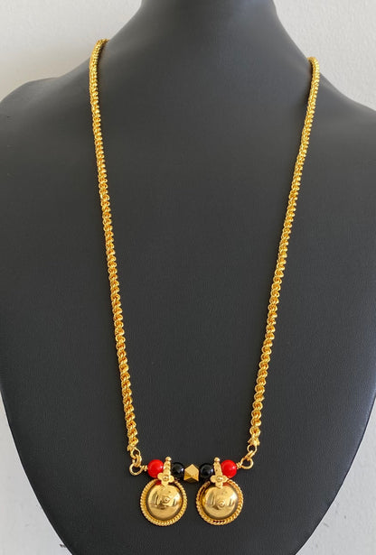 Gold tone 24 inches coral-black beads bottu mangalyam dj-54110