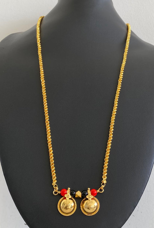 Gold tone 24 inches coral-black beads bottu mangalyam dj-54110