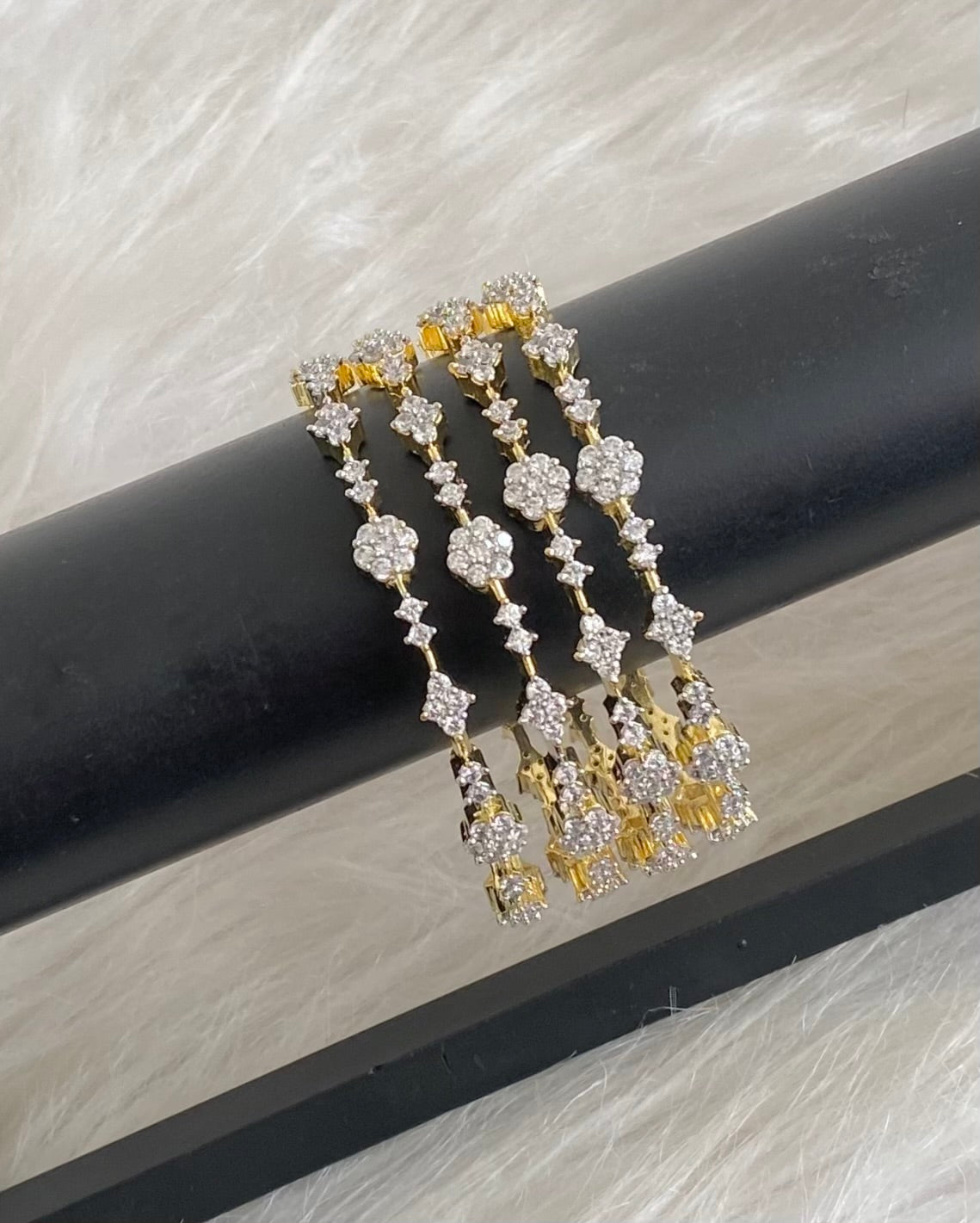 Two tone cz white stone set of 4 bangles(2.4) dj-54833