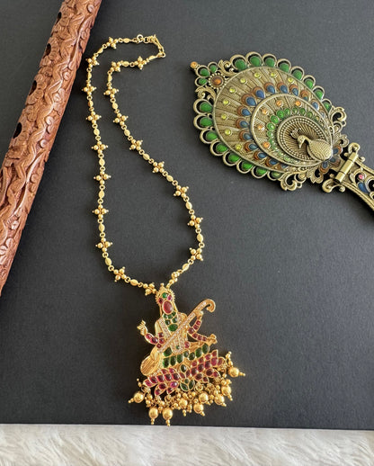 Matte finish kemp-green-white Ma Saraswathi necklace dj-52071