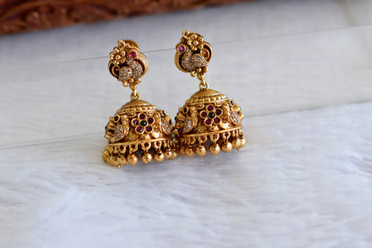 Antique gold tone kemp-green peacock jhumkka dj-51933