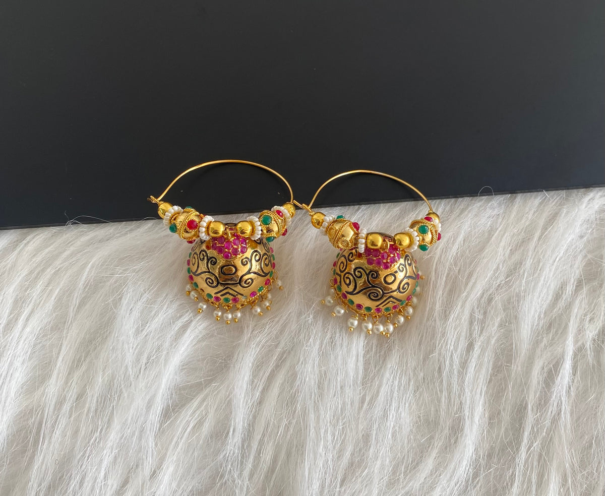 Antique gold tone ruby-emerald hoop Jhumkka dj-37597