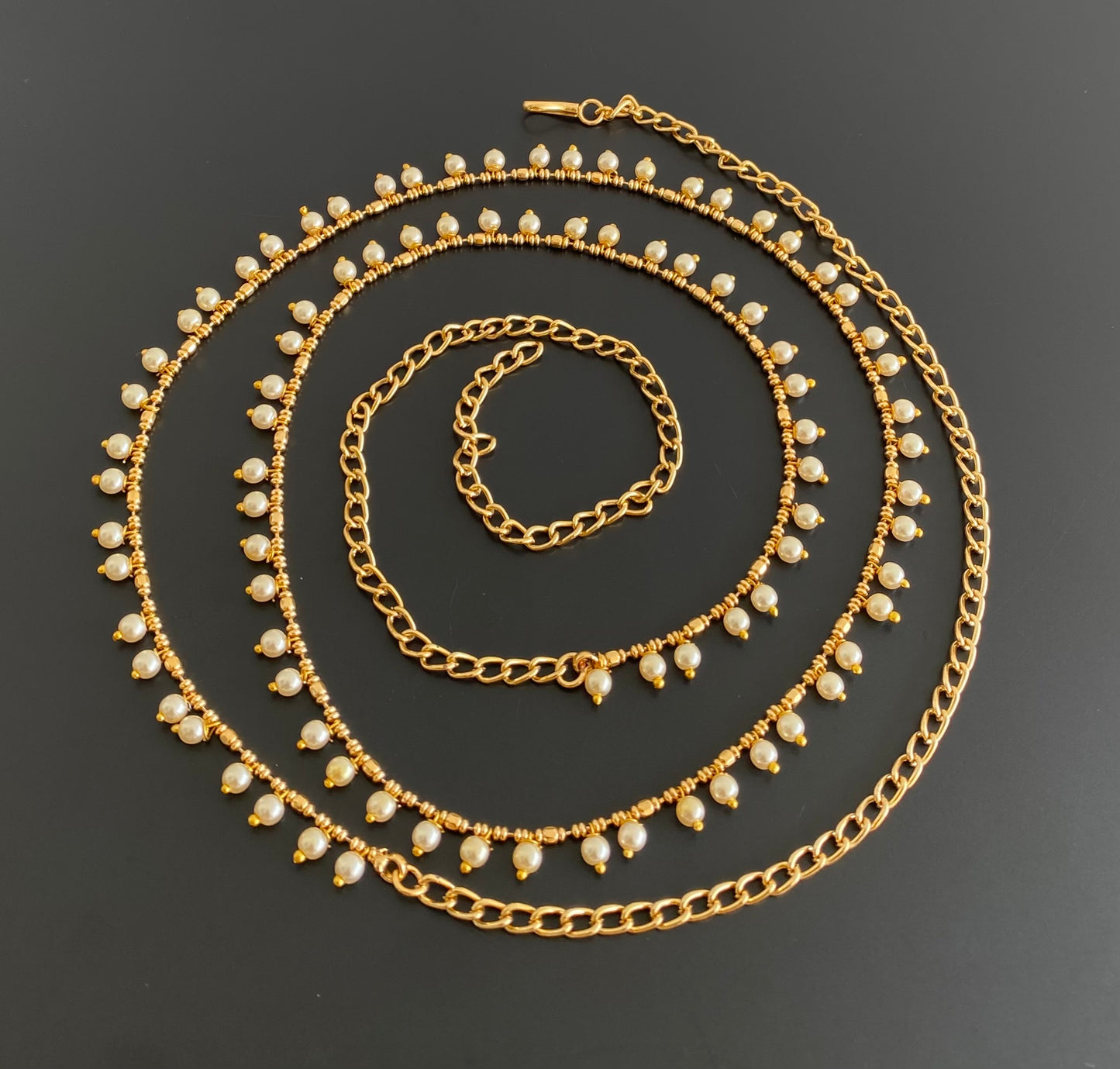 Antique gold tone pearl hip/waist chain dj-53213