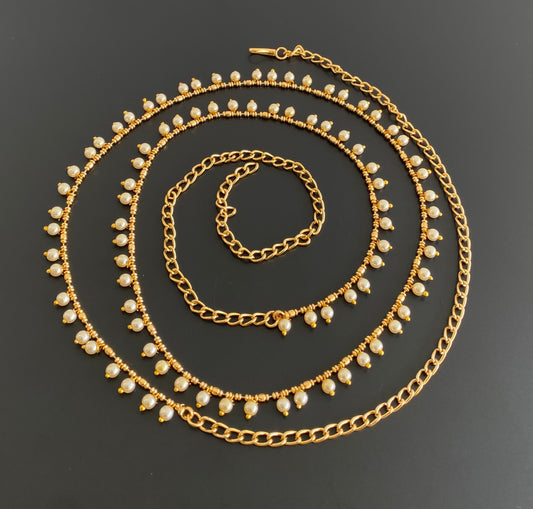 Antique gold tone pearl hip/waist chain dj-53213