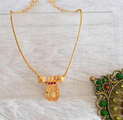 Gold tone pink stone lakshmi round kodi necklace dj-50283