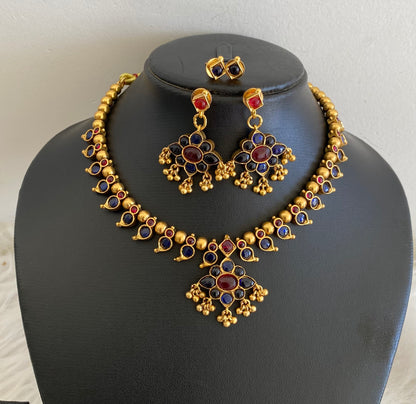 Antique gold tone kemp-blue stone reversible mango necklace set dj-54772