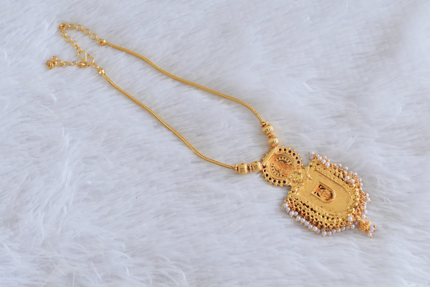 Gold tone pink pearl kerala style kathakali necklace dj-53093