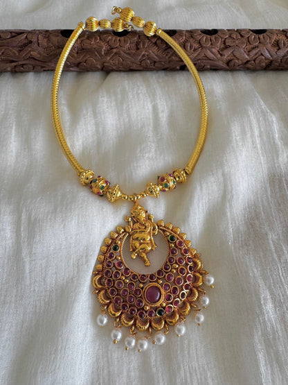 Antique gold tone kemp-green ganesha necklace dj-52614