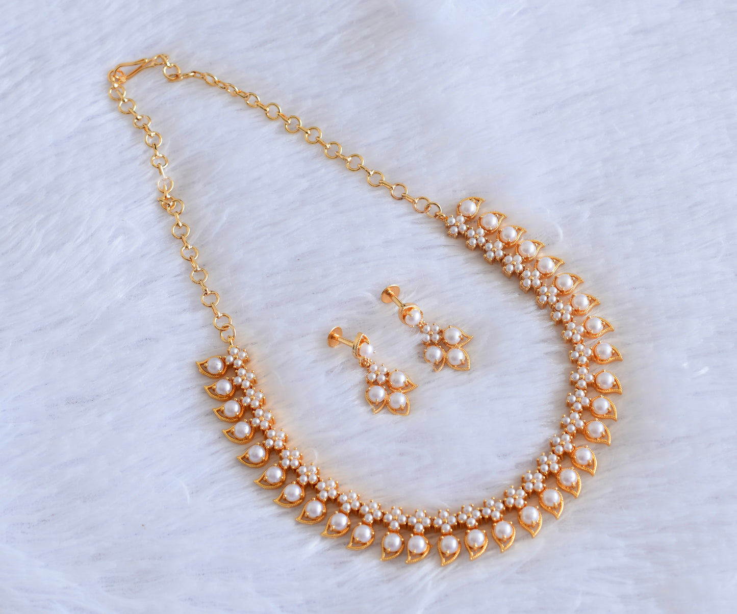 Gold tone pearl mango necklace set dj-53038