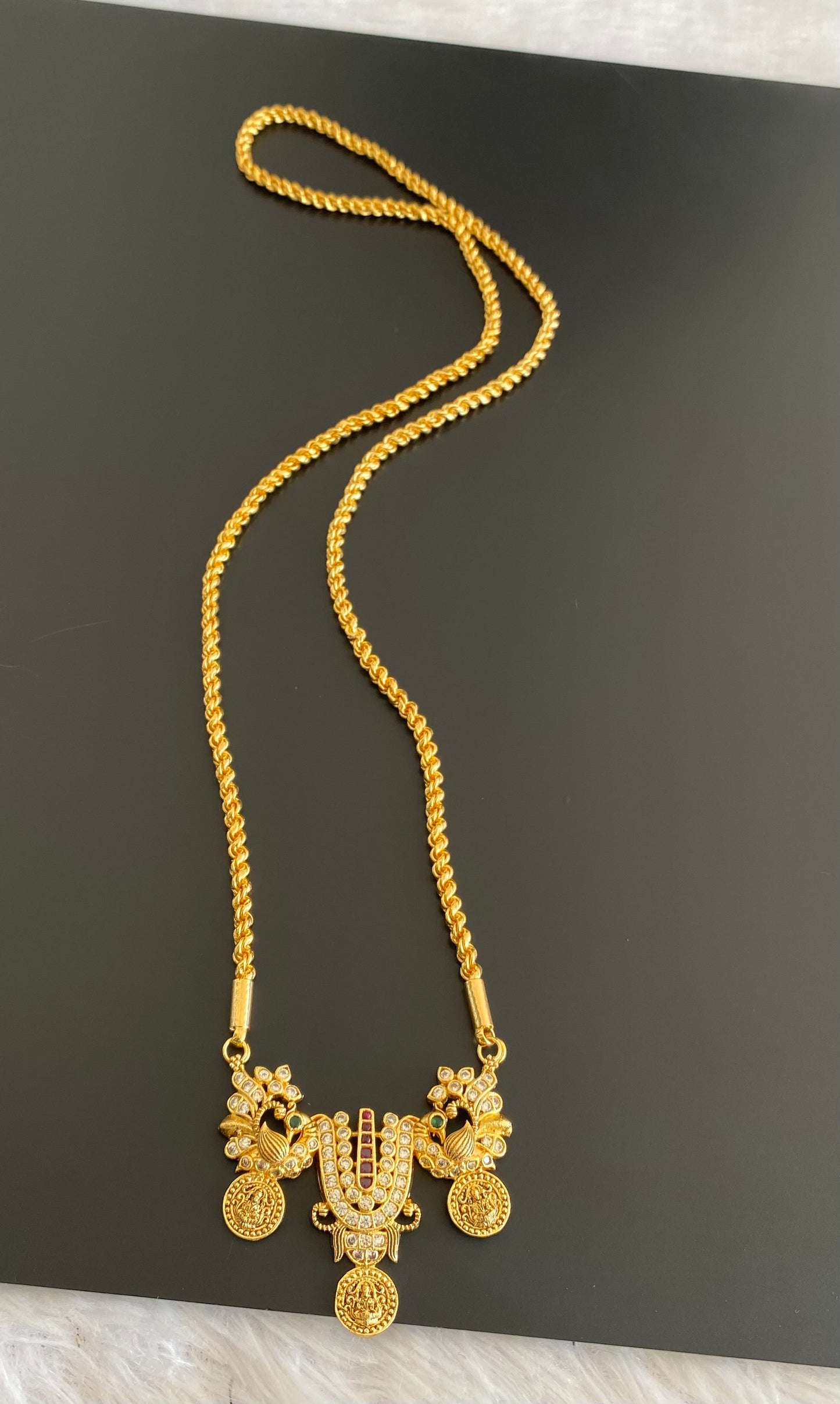 Gold tone Thirumal nama-peacock-lakshmi pendant with 24 inches rope chain dj-48220