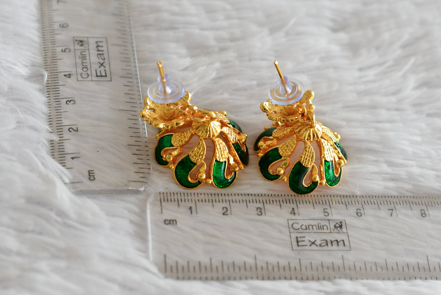 Gold tone green flower enamel jhumkka dj-52363