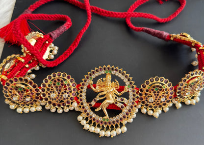 Gold tone precious kemp green Shri Natarajar waist belt dj-51042