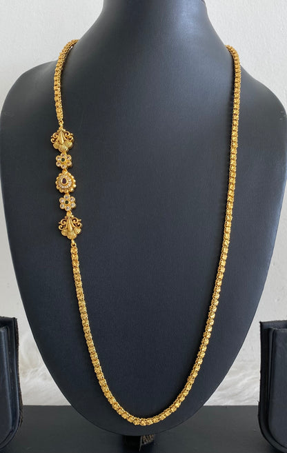 Antique gold tone pink-green-white stone mugappu chain dj-54798