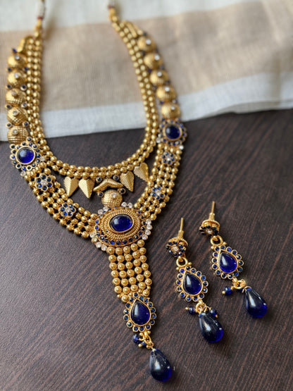 Antique gold tone Blue Necklace Set-dj04168