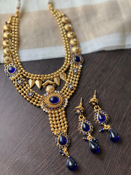 Antique gold tone Blue Necklace Set-dj04168