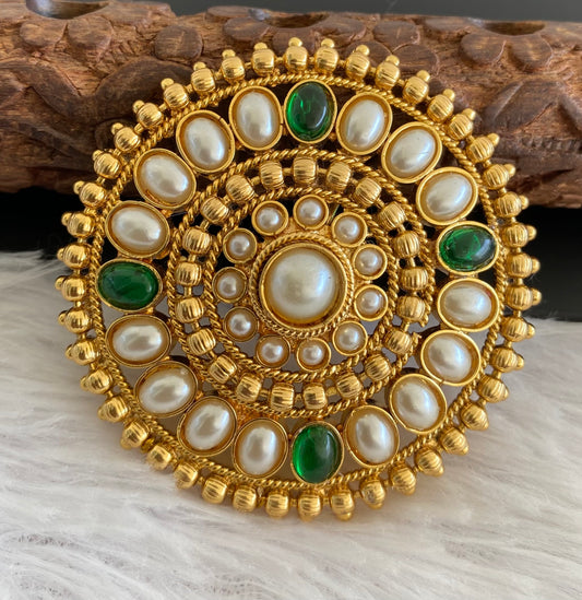 Antique gold tone pearl green hair jewel dj-52950