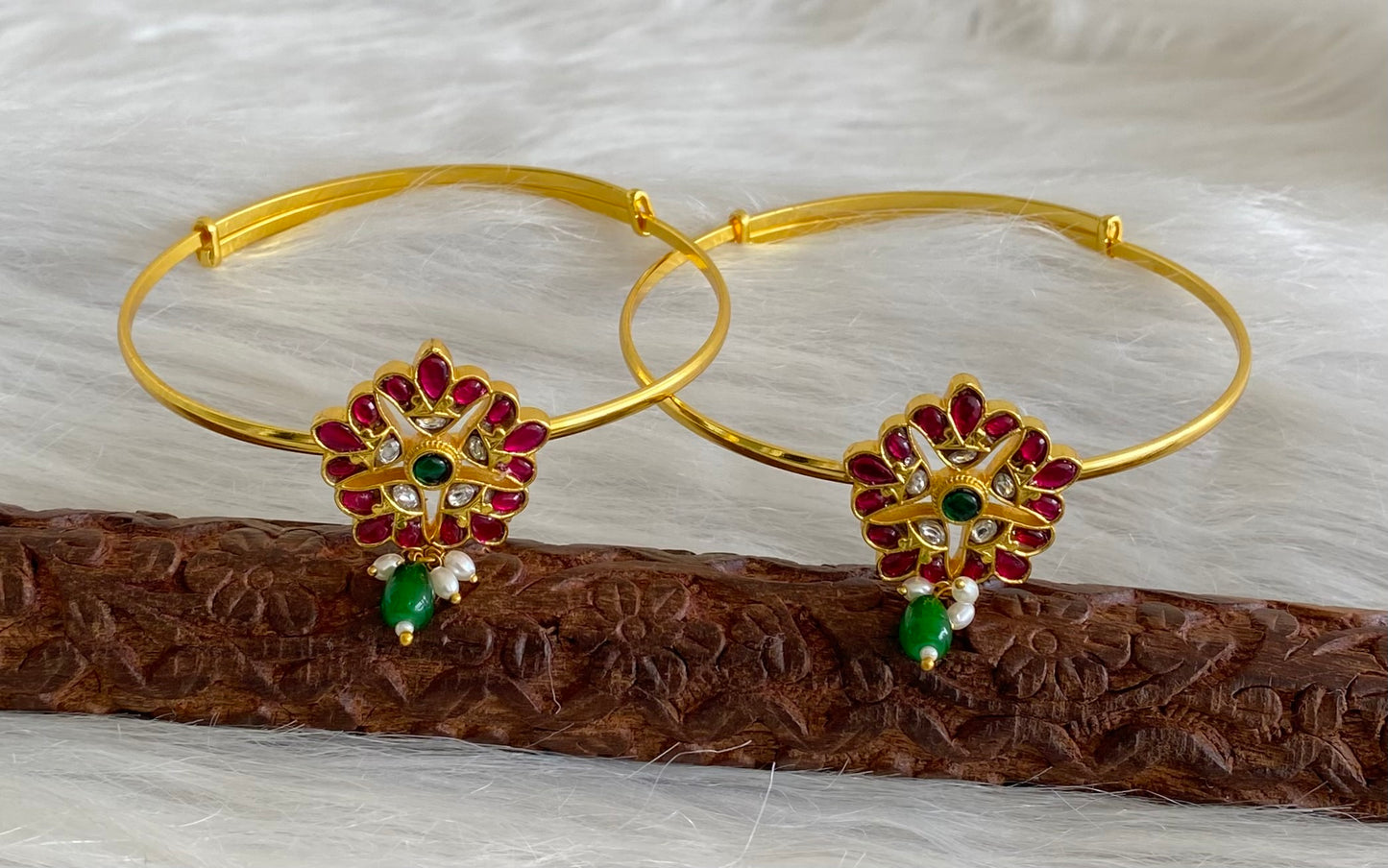 Gold tone kundan jadau kemp-green-white  baju band dj-53840