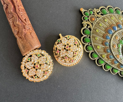 Gold tone AD pink-green flower sun moon hair jewel dj-52022