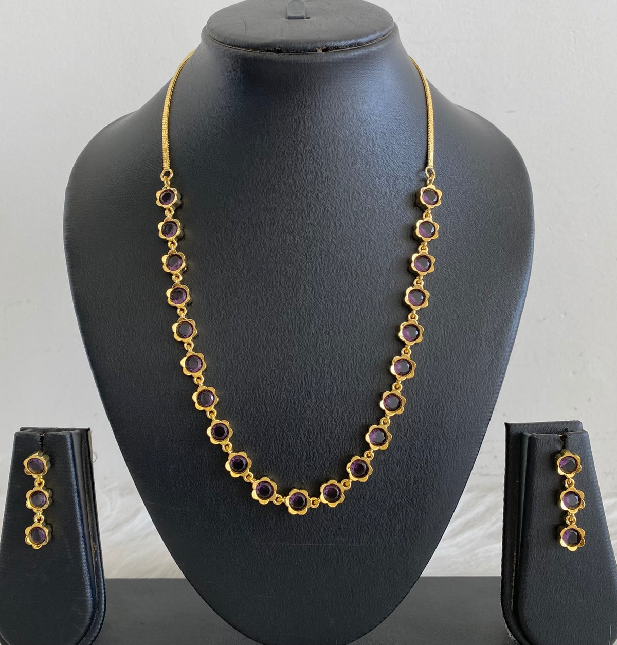 Gold tone purple stone necklace set dj-54761