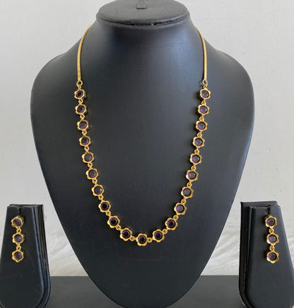 Gold tone purple stone necklace set dj-54761