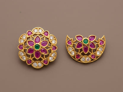 Antique gold tone small kemp-green-white flower sun moon hair jewel dj-53660