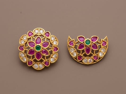 Antique gold tone small kemp-green-white flower sun moon hair jewel dj-53660