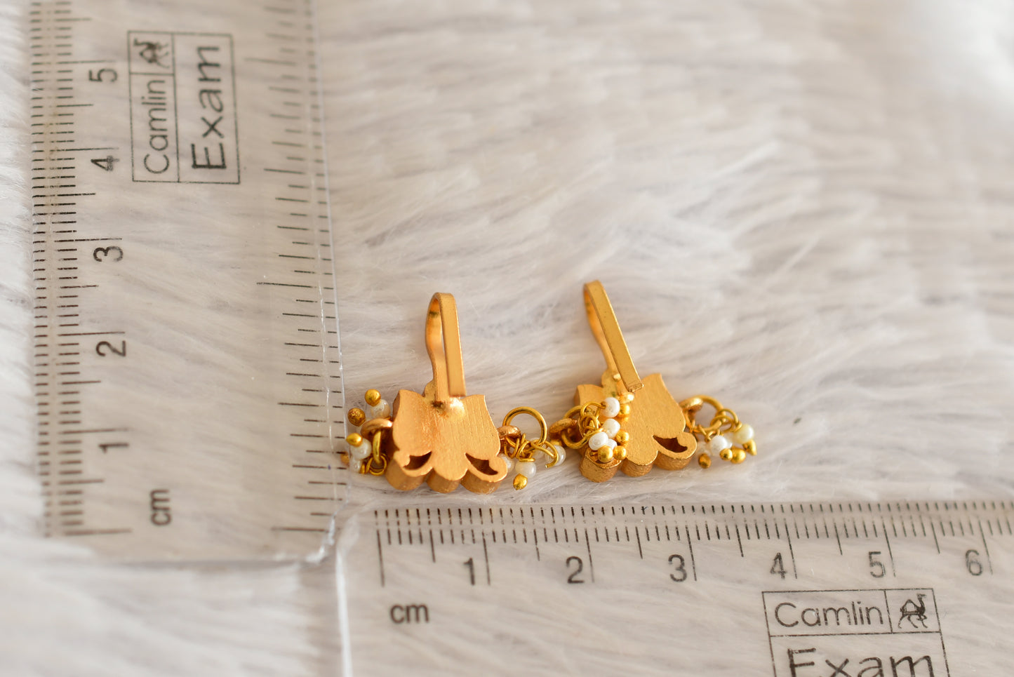 Gold tone pink-green-white kundan jadau butterfly bugadi earrings dj-52485