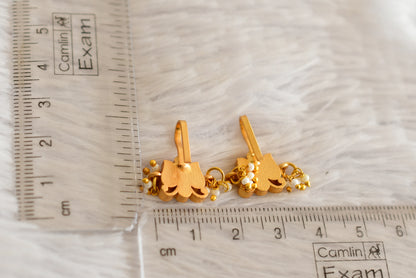 Gold tone pink-green-white kundan jadau butterfly bugadi earrings dj-52485