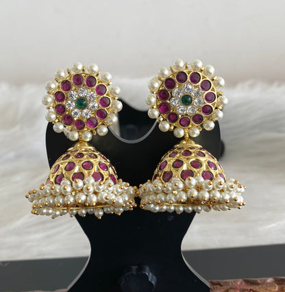 Gold tone precious kemp-green pearl big jhumkka dj-54615
