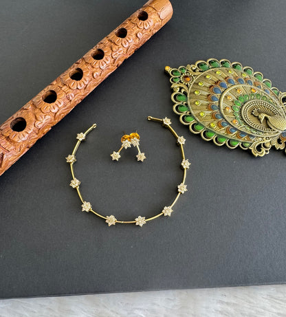 Antique gold tone cz white flower necklace set dj-52121