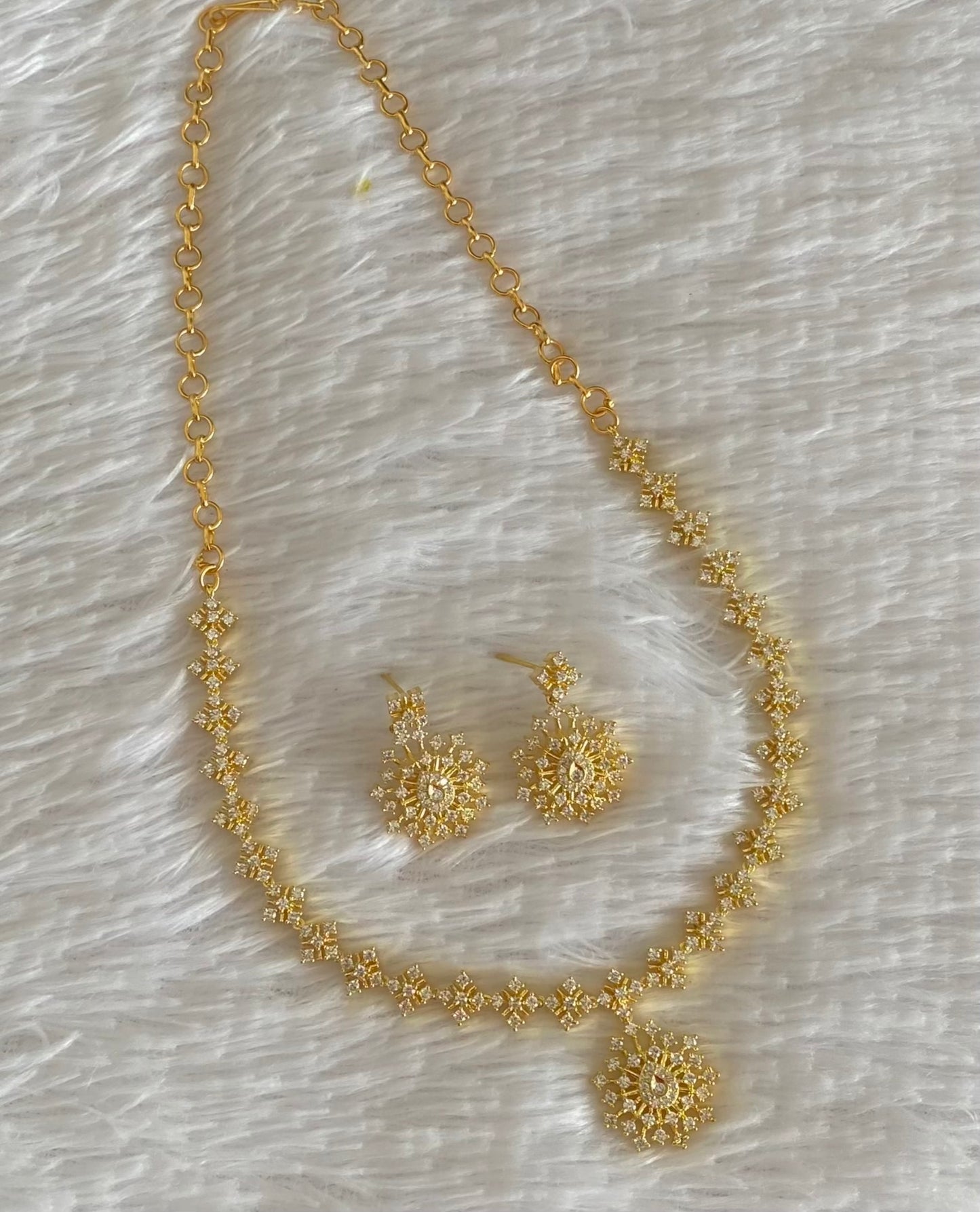 Gold tone cz white stone necklace set dj-54336