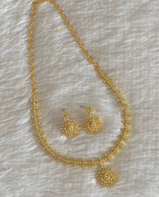 Gold tone cz white stone necklace set dj-54336