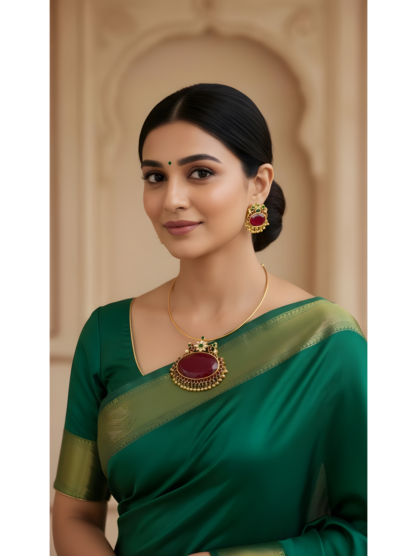 Matte finish peacock big red oval stone pendant hasli necklace set dj-51226
