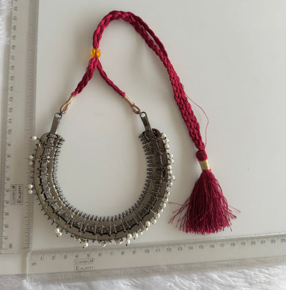 Black finish precious kemp-green pearl poothali necklace Dj-51445