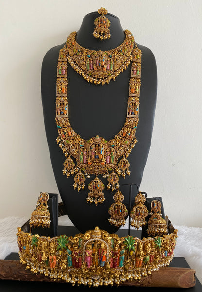 Matte finish srinivasa kalyana with meenakari work bridal set dj-53137